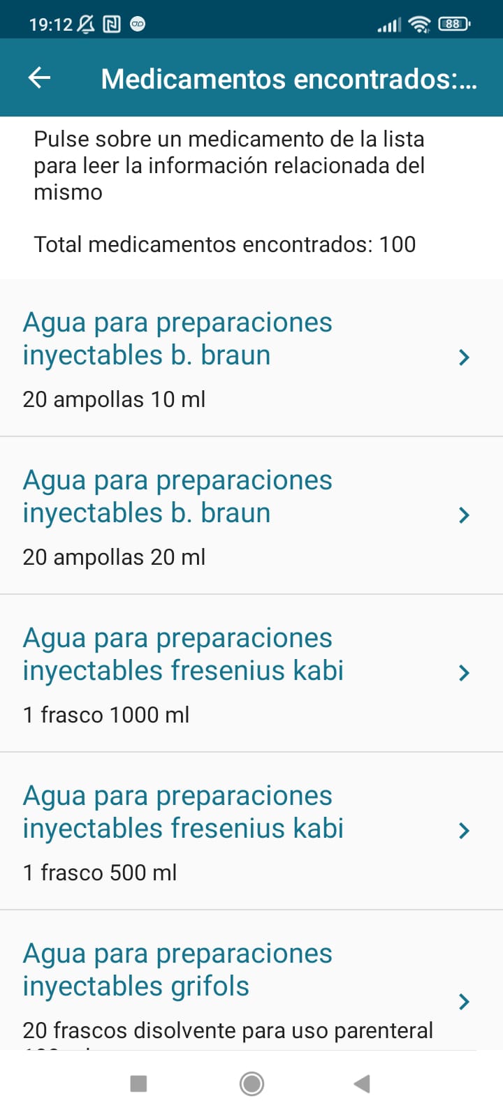 Pantalla resultats de medicament buscat