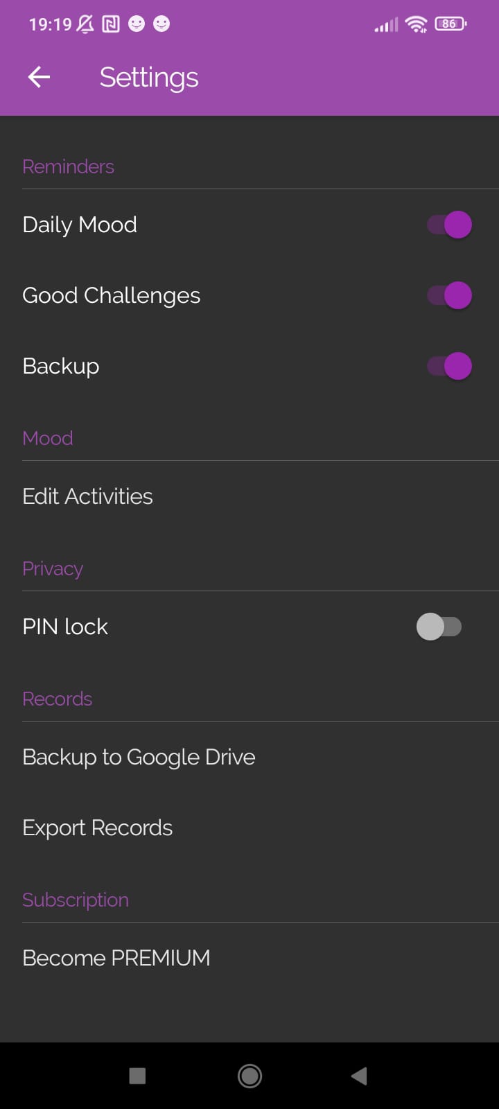 Pantalla configuració