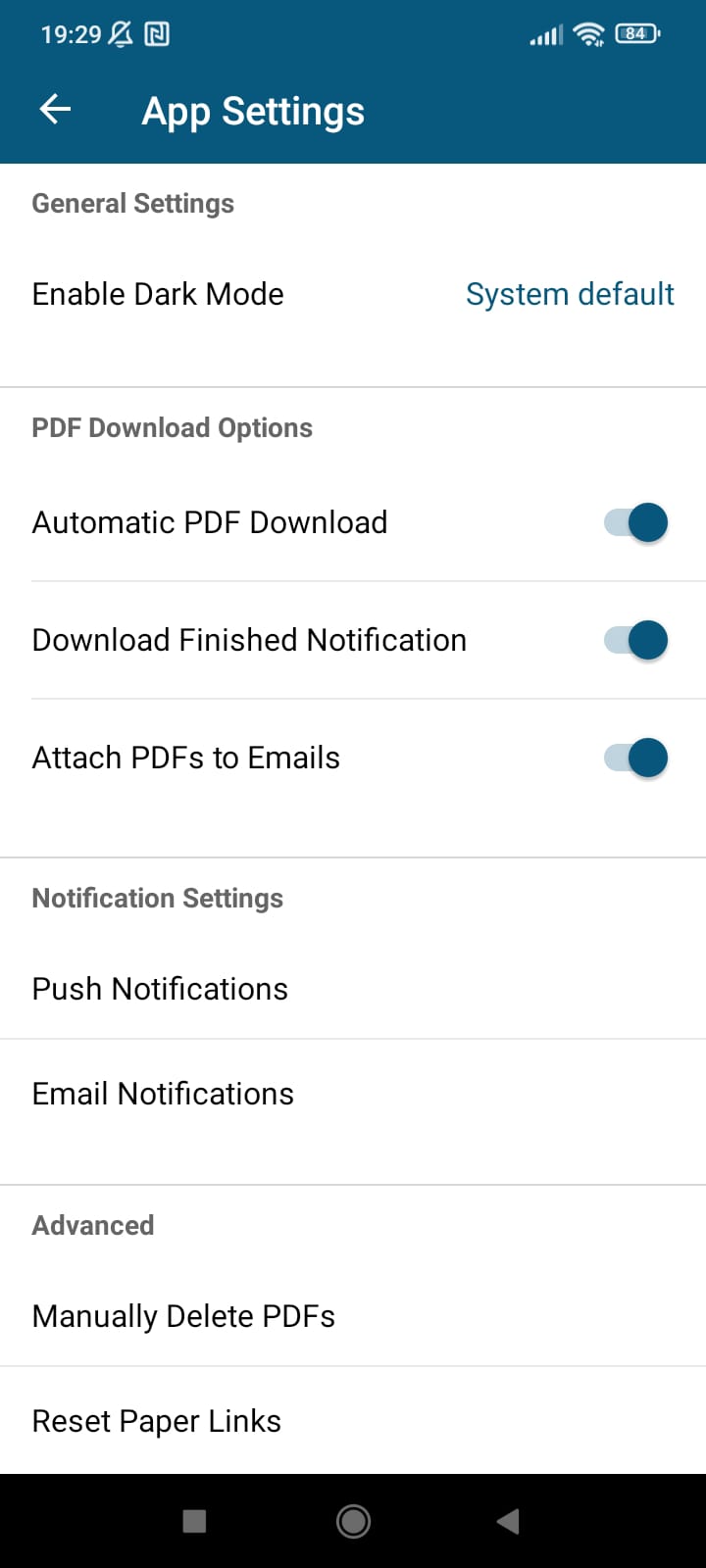 Pantalla configuració